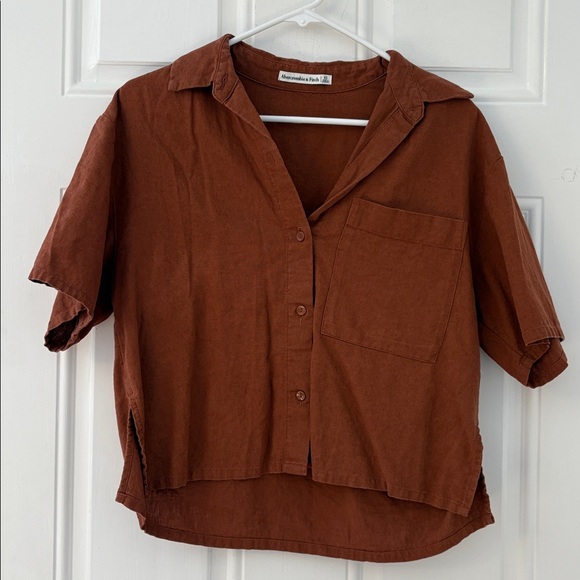 Abercrombie & Fitch Tops - Abercrombie & Fitch Oversized Pocket Front Linen Button Down Short Sleeve Rust